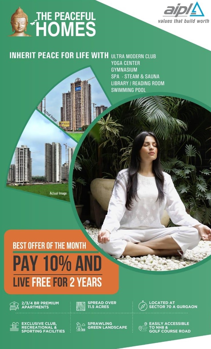 Pay 10% and live free for 2 years at AIPL The Peaceful Homes in Gurgaon