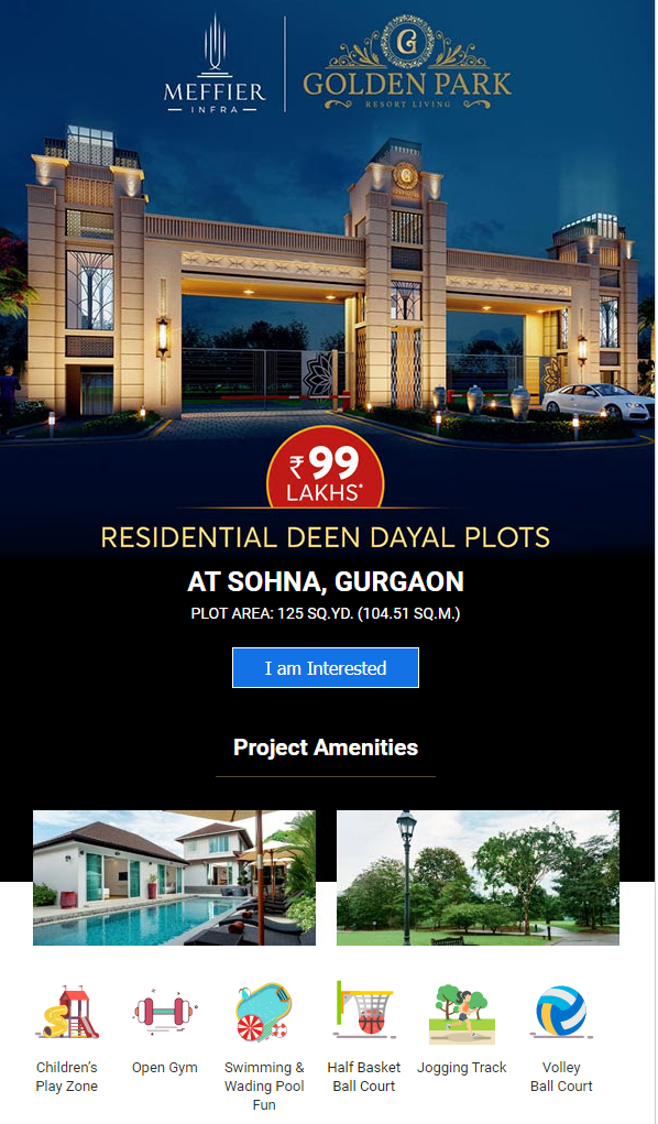 Residential deen dayal plots starting Rs 99 Lac at Meffier Golden Park in Sector 4, South of Gurgaon