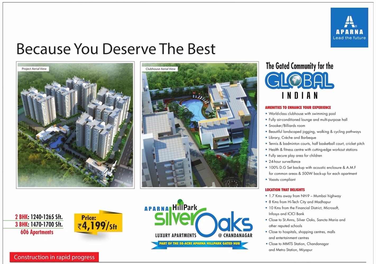 The gated community for global Indian at Aparna Silver Oaks in Hyderabad Update