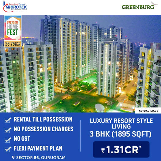 Luxury resort style living 3 BHK price starting Rs 3.1 Cr at Microtek Greenburg, Gurgaon