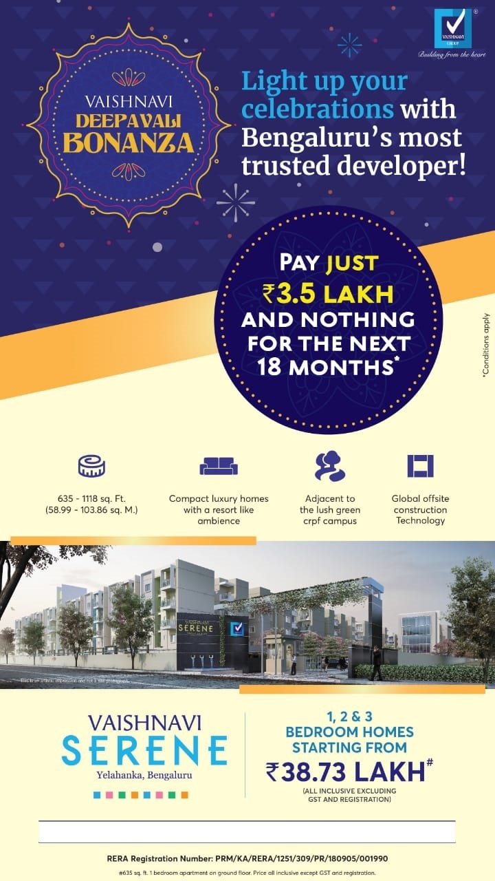 Book 1, 2 & 3 BHK Rs 38.73 Lac at Vaishnavi Serene in Bangalore Update