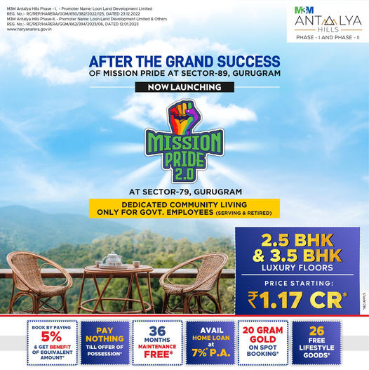 Book and avail 20 gram gold on spot booking at M3M Antalya Hills in Sector 79, Gurgaon
