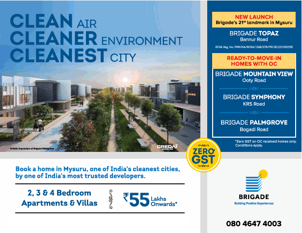 Book 2,3 & 4 Bedroom apartments & villas starting Rs 55 Lakh at Brigade Topaz, Mysuru