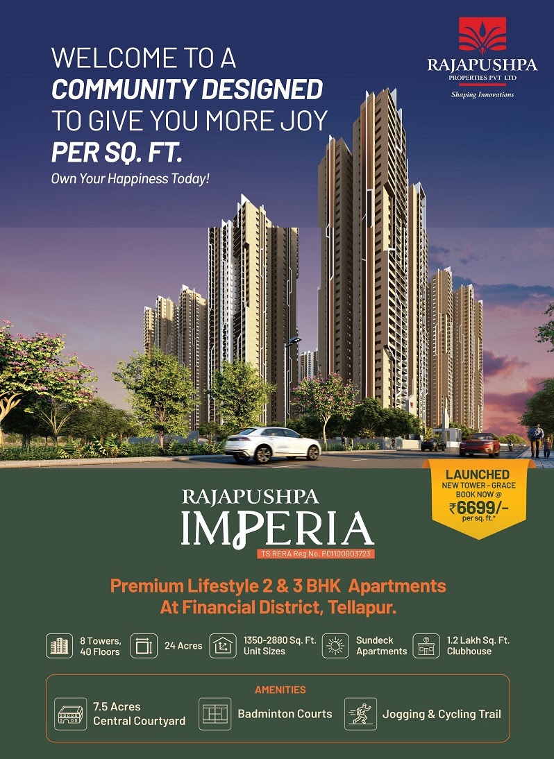 Book 2 and 3 BHK apartments price starting Rs 6999 per Sqft at Rajapushpa Imperia, Hyderabad Update