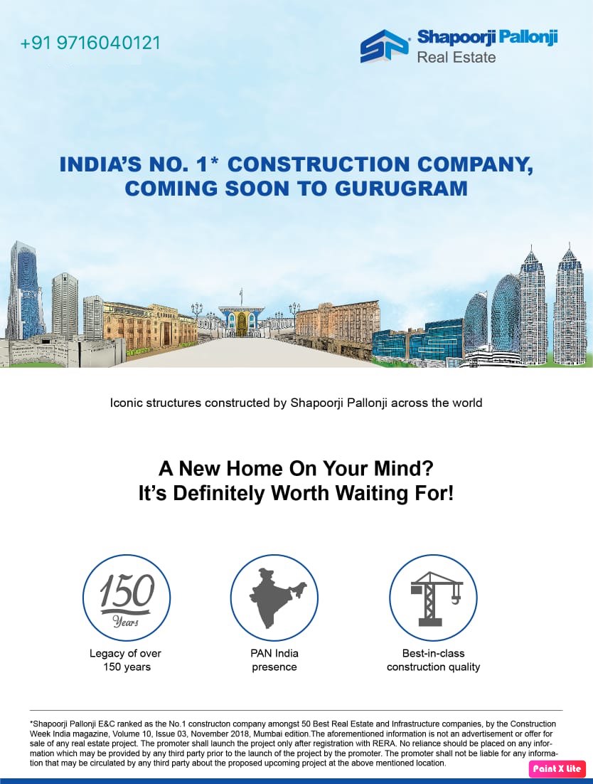 Shapoorji Pallonji coming soon to Gurgaon with 1st residential project
