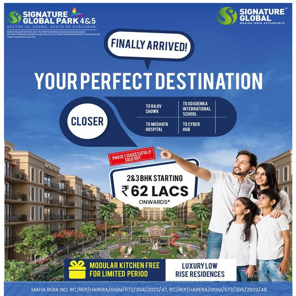 Book 2 and 3 BHK home Rs 62 Lac onwards at Signature Global Park 4 & 5, Sohna, Gurgaon Update