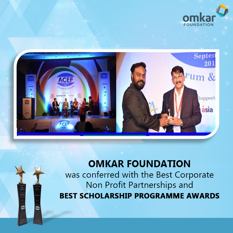 Omkar Foundation bestowed with Best Corporate-Non Profit Partnerships and Best Scholarship Programme Awards