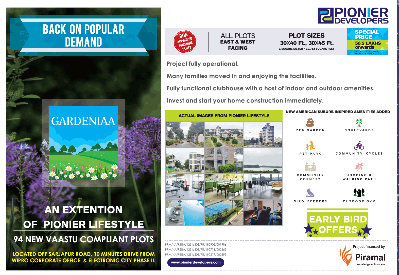 Special price Rs 56.5 Lac onwards at Pioneer Gardenia, Bangalore