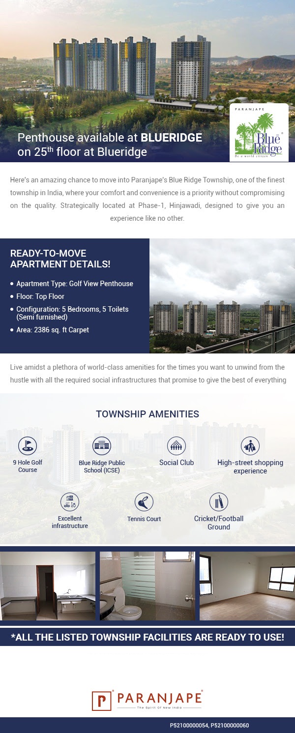 Penthouse available at on 25th floor at  Paranjape Blue Ridge in Pune Update