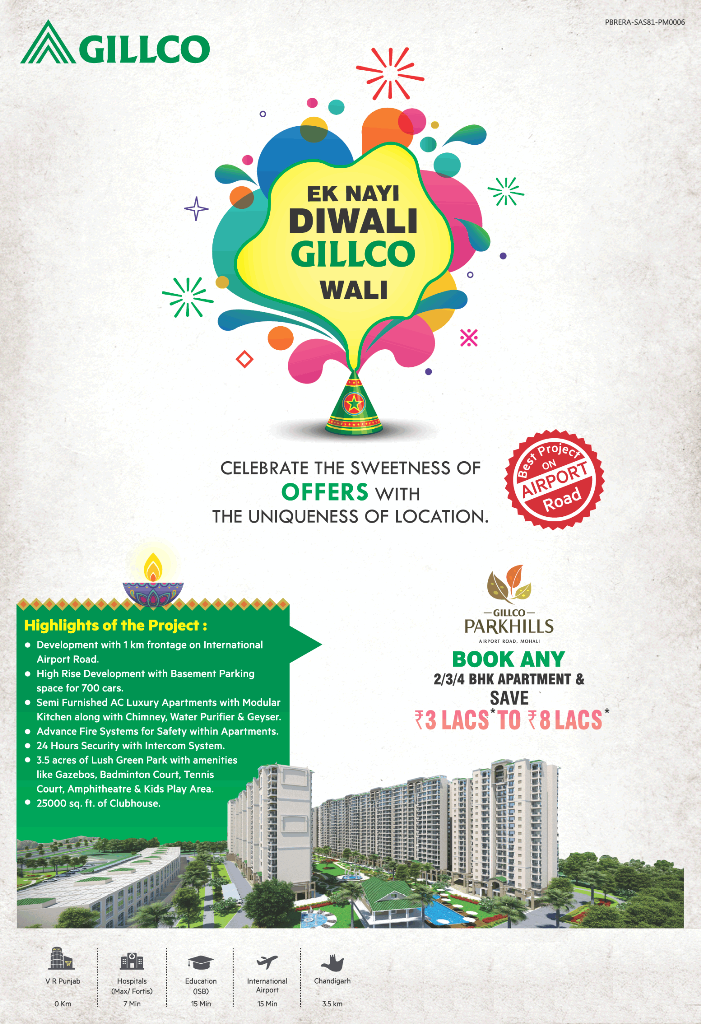 Book any 2/3/4 BHK apartment & save Rs 3 to 8 Lac at Gillco Parkhills, Mohali