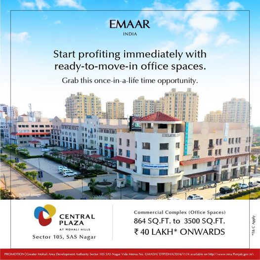 Start profiting immediately with ready-to-move-in office spaces at Emaar Central Plaza, Mohali