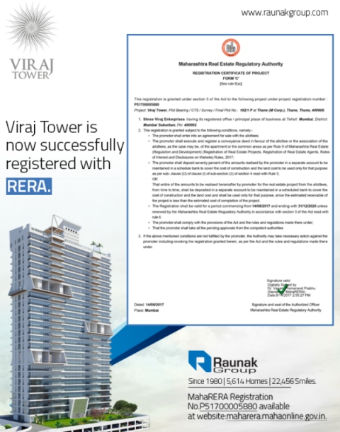 Viraj Tower is now successfully registered with RERA