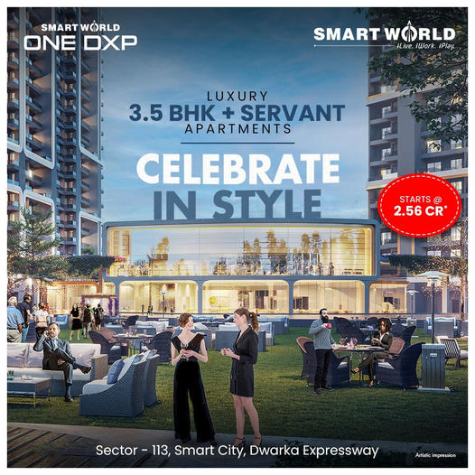 Book 3.5/4.5 BHK Home Rs 2.3  premium ultra luxury home for living of life at Smartworld One DXP, Sector 113, Gurgaon.