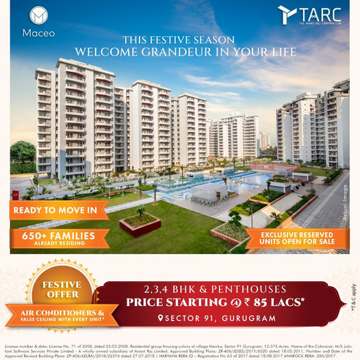 Ready to move at Tarc Maceo in Sector 91, Gurgaon