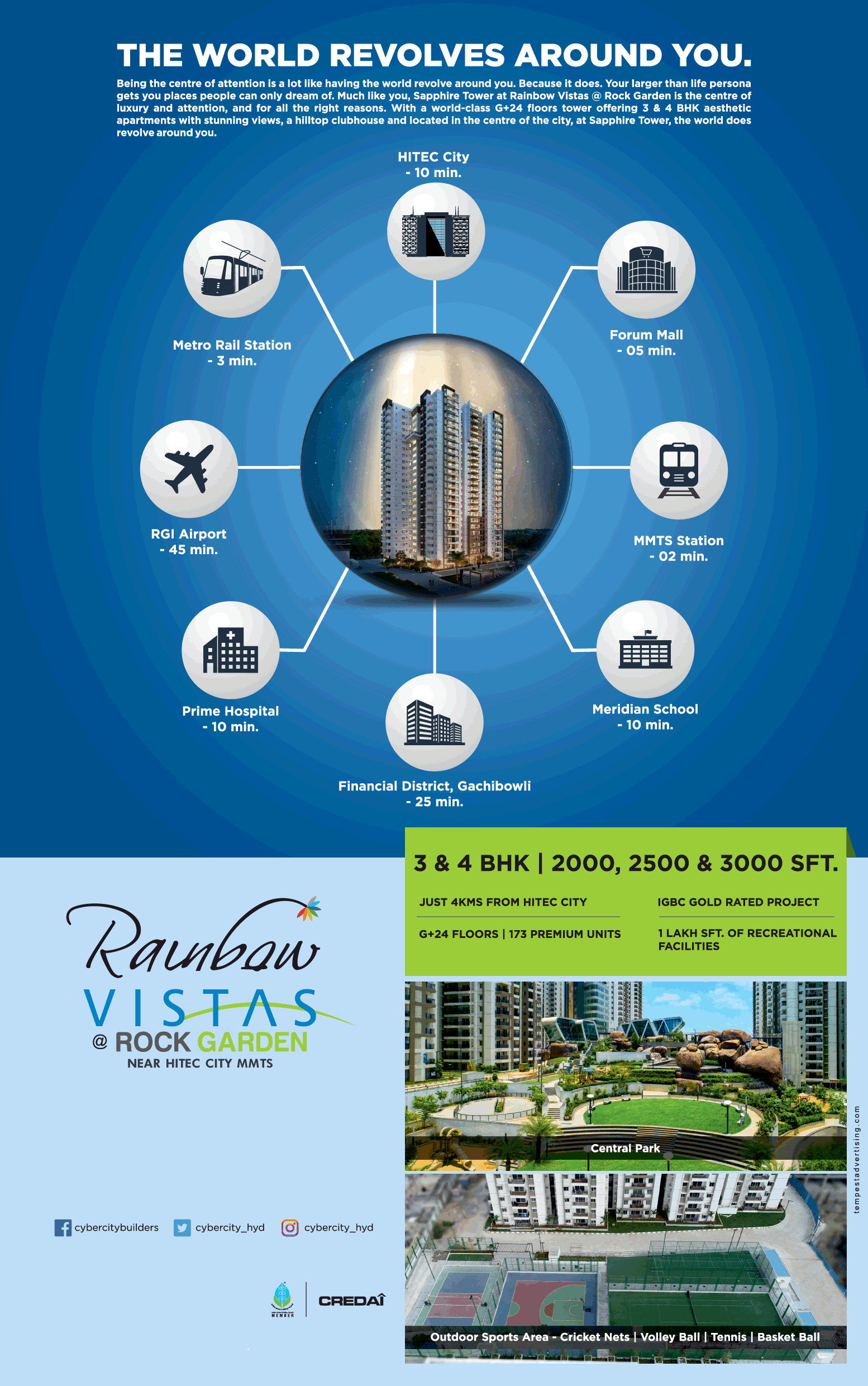 3 and 4 BHK apartments at Rainbow Vistas Rock Gardens in Hyderabad Update