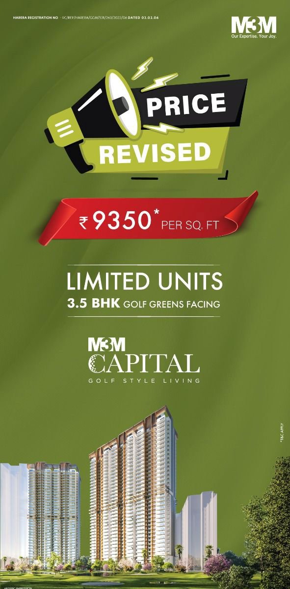 Price revised Rs 9350 per Sqft at M3M Capital in Sector 113, Gurgaon