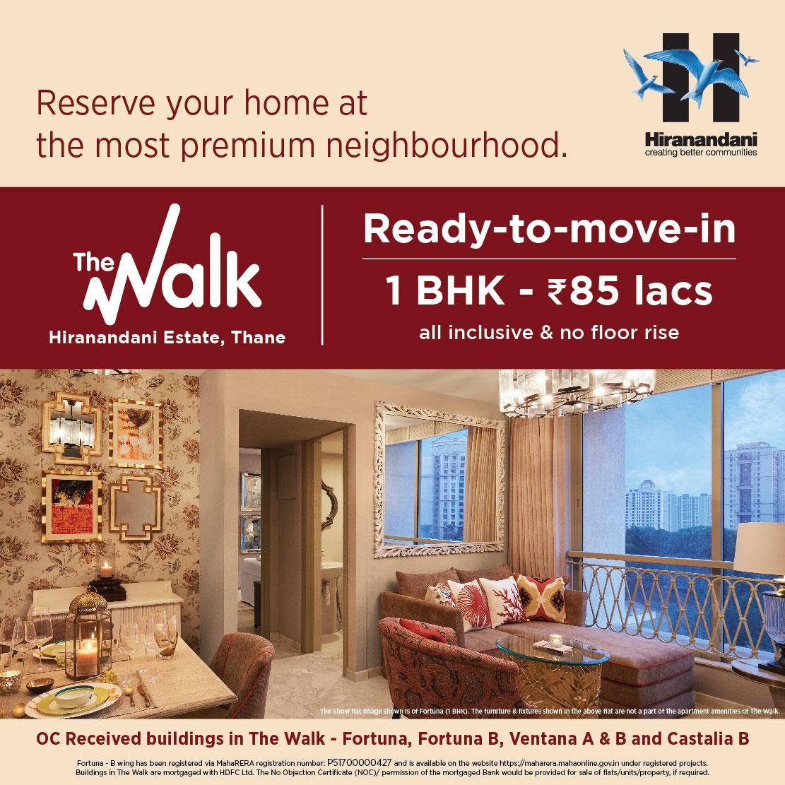 Ready to move in 1 BHK Rs 85 lakh at Hiranandani The Walk in Mumbai Update