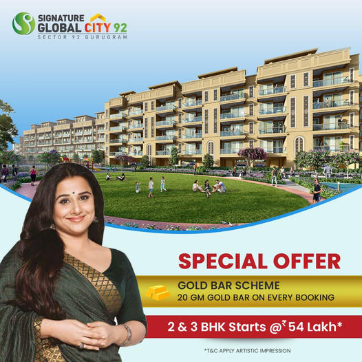 Special offer 20 gm gold bar on every booking at Signature Global City 92, Gurgaon