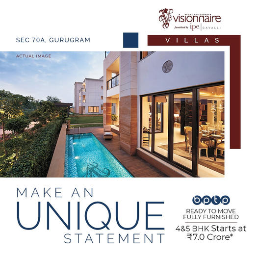 Ready to move fully furnished 4 and 5 BHK price starts Rs 7.0 Cr. at BPTP Visionnaire Luxe Villas, Gurgaon