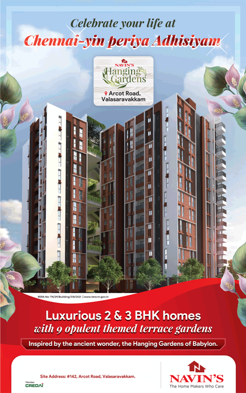Luxurious 2 & 3 BHK homes at Navins Hanging Gardens, Chennai Update