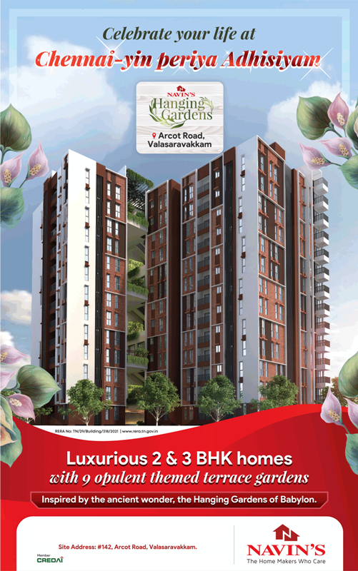 Luxurious 2 & 3 BHK homes at Navins Hanging Gardens, Chennai