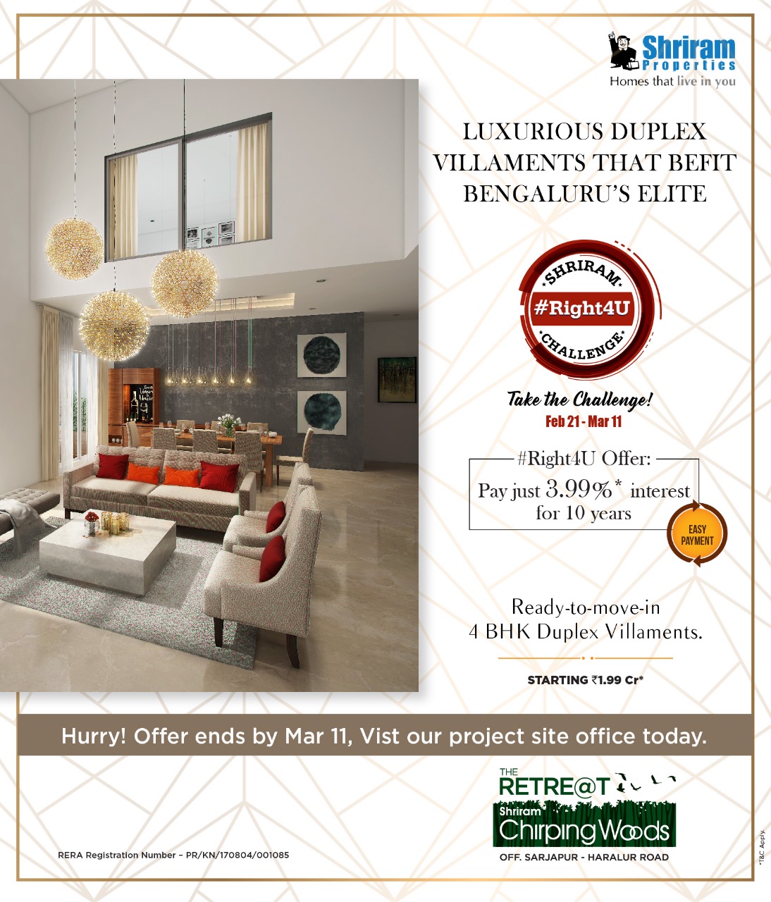 Luxurious Duplex Villaments That Befit Bengaluru's Elite at Shriram Chirping Woods, Bangalore Update