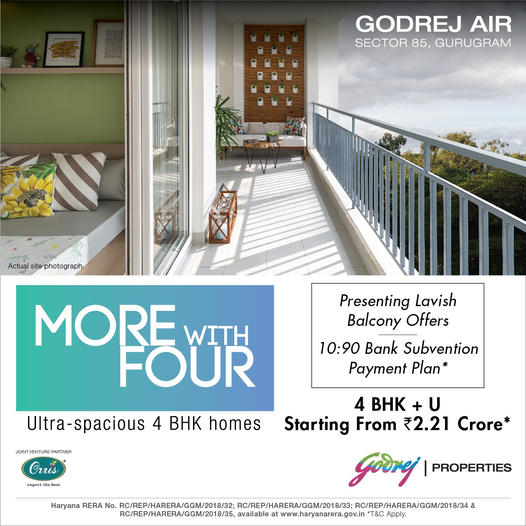 Presenting lavish balcony offers 10:90 bank subvention payment plan at Godrej Air in Gurgaon