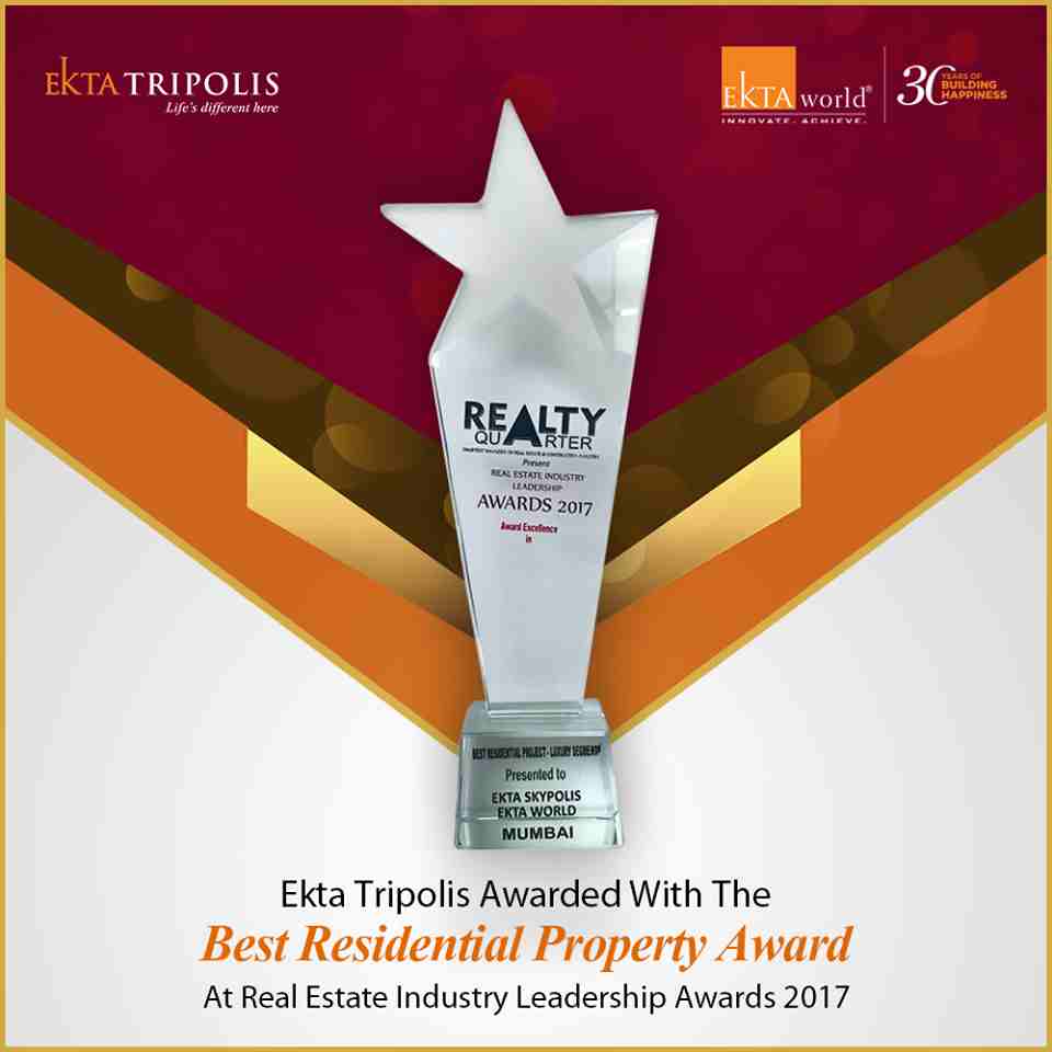 Ekta Tripolis awarded as Best Residential Property under luxury segment by Realty Quarters