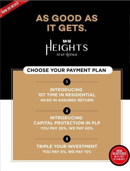 Choose your payment plan to book your home at M3M Heights 65th Avenue