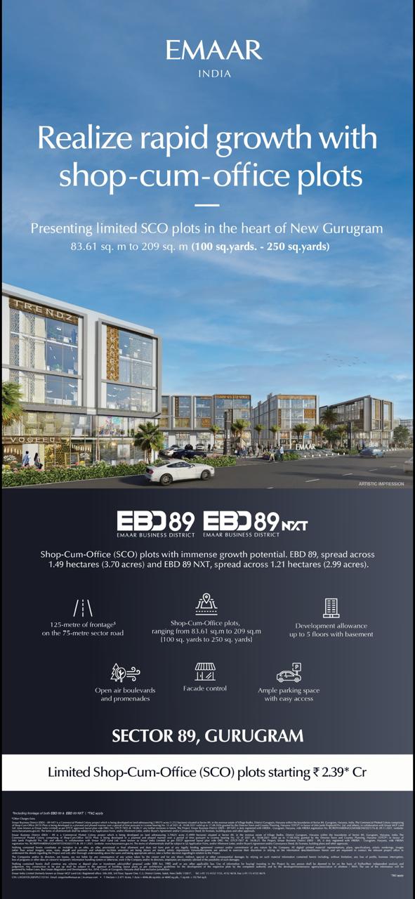 Realize rapid growth with shop cum office plots at Emaar EBD 89, Gurgaon