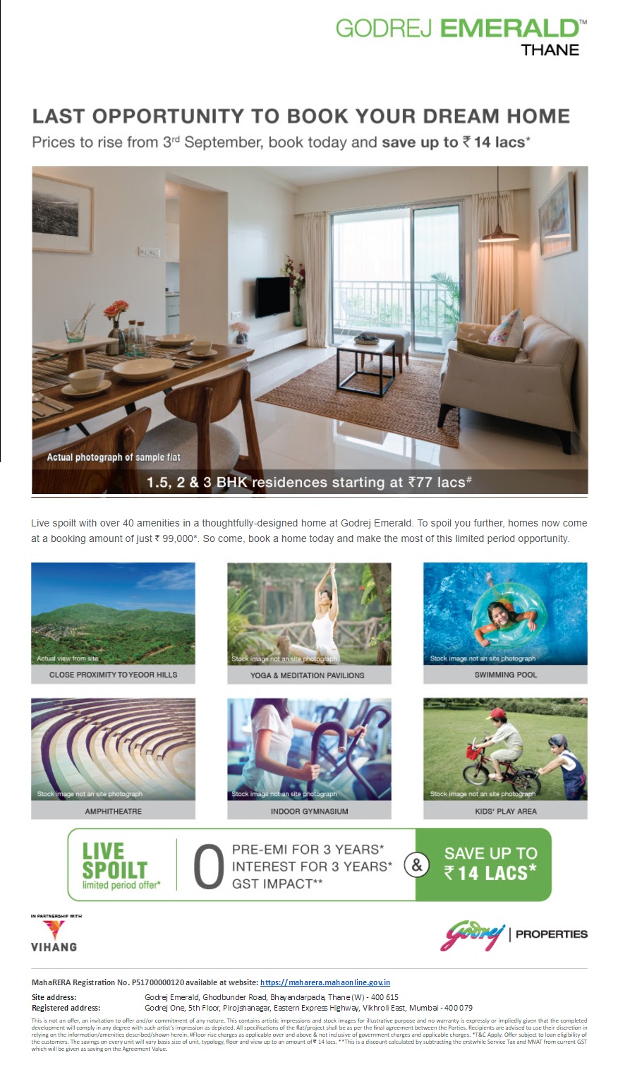 Book your dream home with no pre EMI and interest for 3 years & save upto 14 lacs at Godrej Emerald