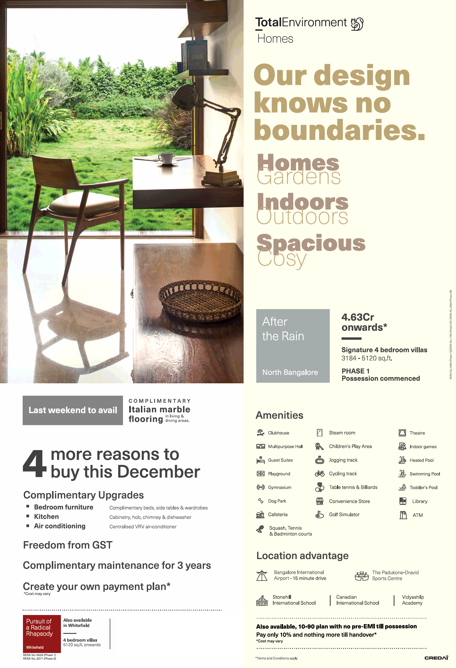 Pay only 10% and nothing more till handover at Total Environment After The Rain in Bangalore Update