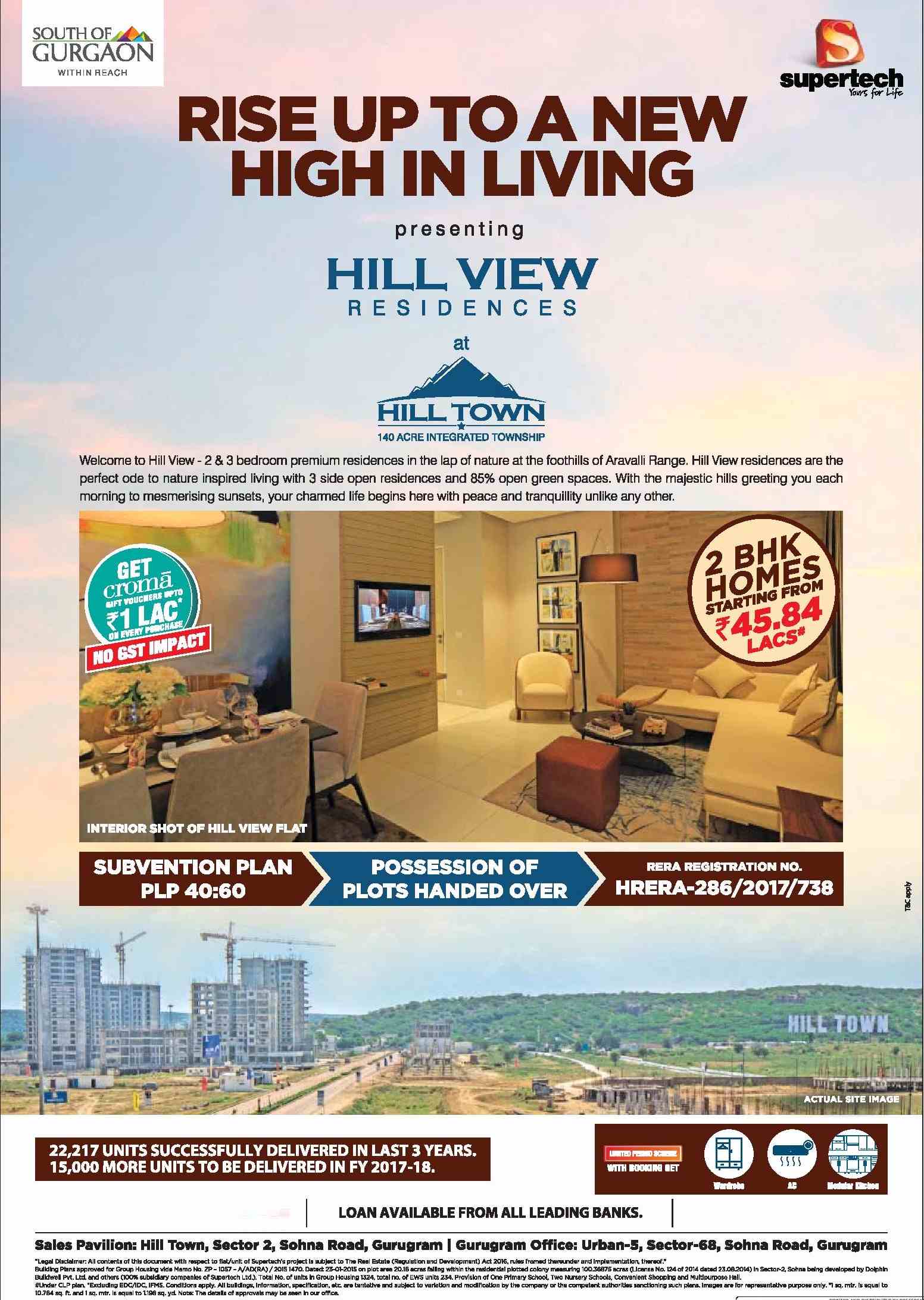 Rise up to a new high in living at Supertech Hill Town, Sohna