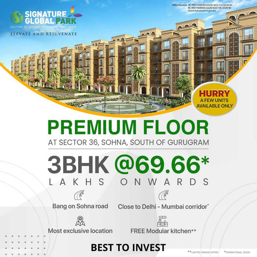 Hurry a few units available only at Signature Global Park in sector 36, Sauth of Gurgaon