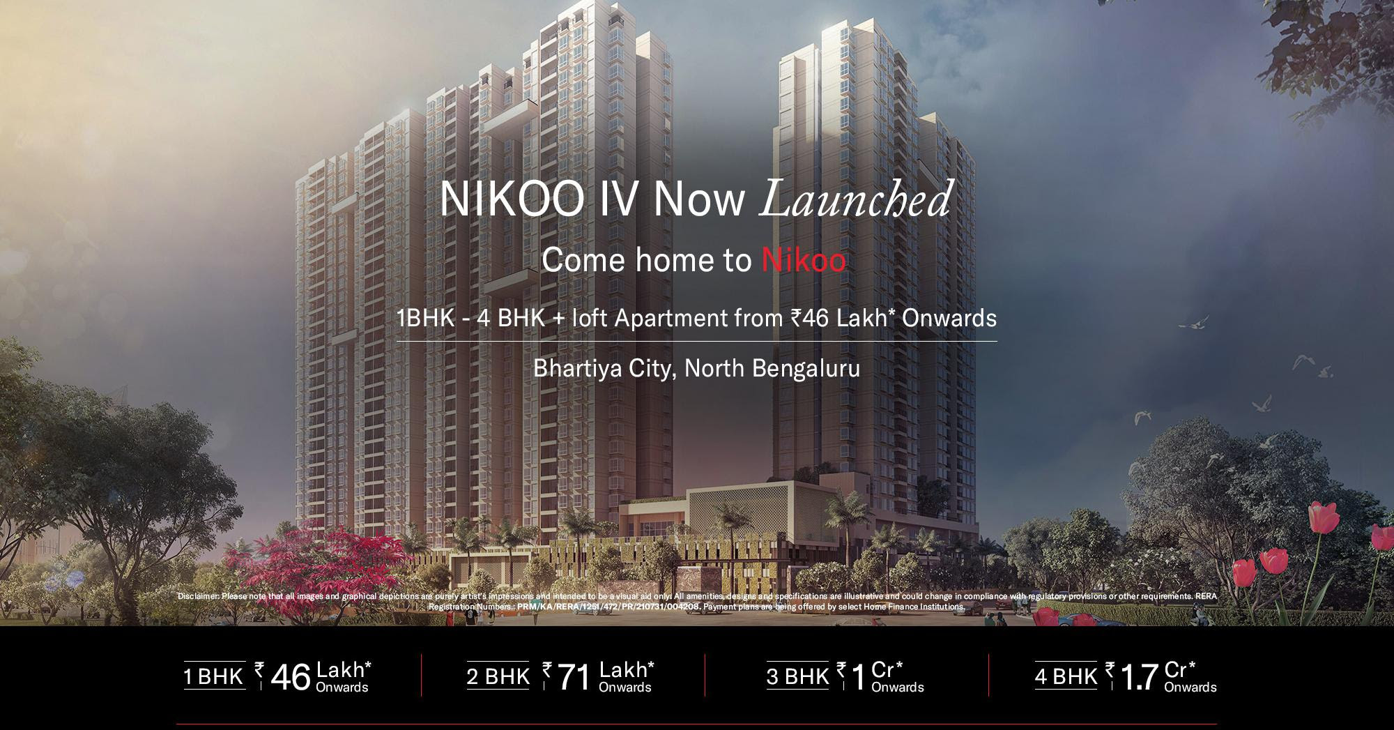 Book 1, 2, 3 & 4 BHK loft apartment price starting Rs 46 Lac at Nikoo Home 4, Bengalore