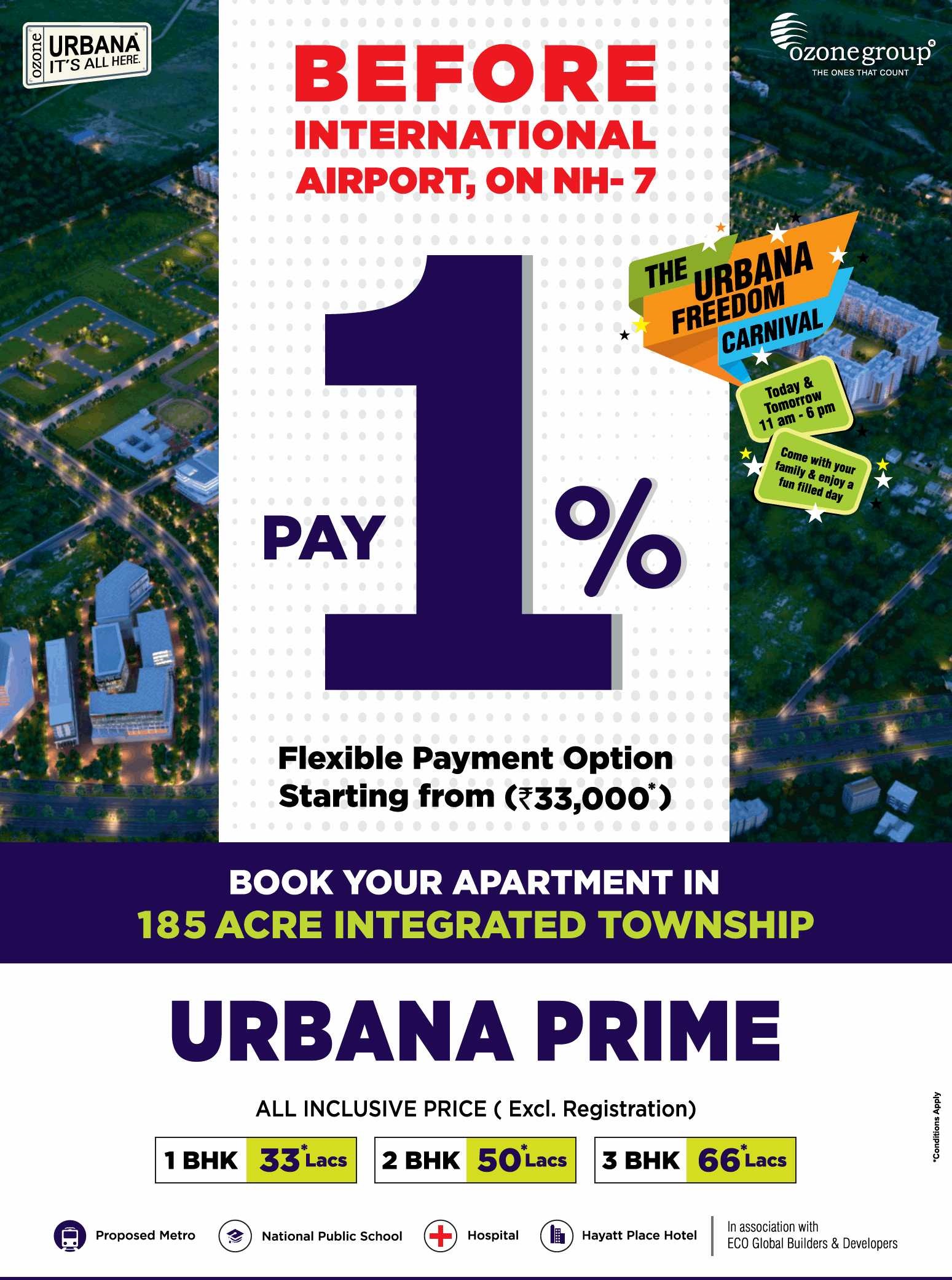 Fexible payment option starting from Rs.33000 at Ozone Urbana Prime in Bangalore