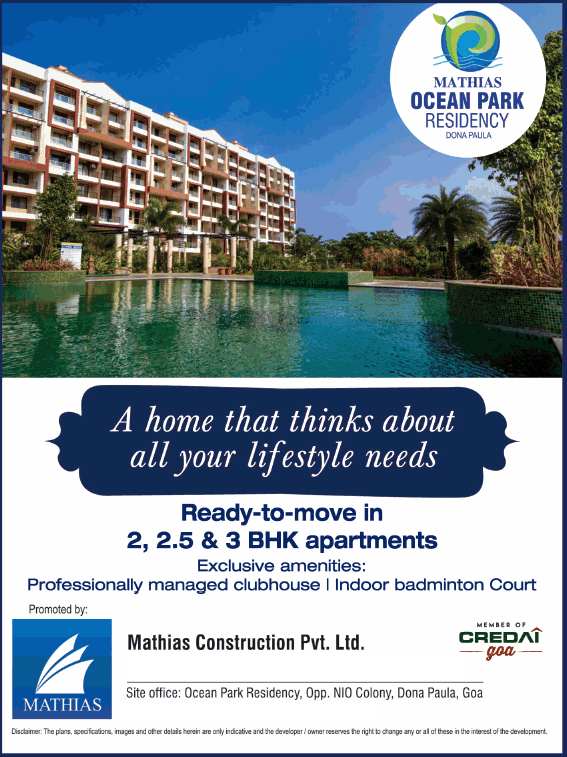 Ready-to-move in 2, 2.5 & 3 BHK apartments at Mathias Ocean Park Residency, Goa
