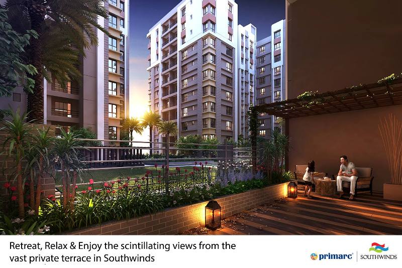 Enjoy the scintillating views from the vast private terrace in Primarc Srijan Southwinds