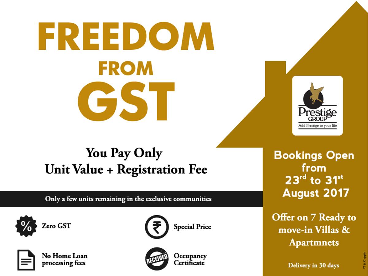 Get freedom from GST on Prestige Homes