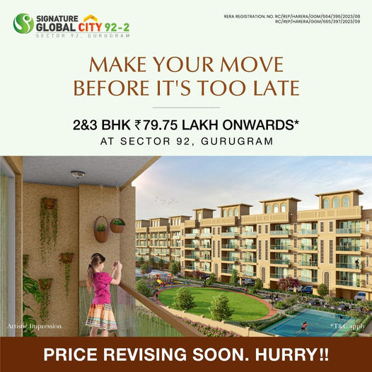 Don't miss this exceptional opportunity to secure your slice of paradise at Signature Global City 92-2, Sector 92, Gurgaon