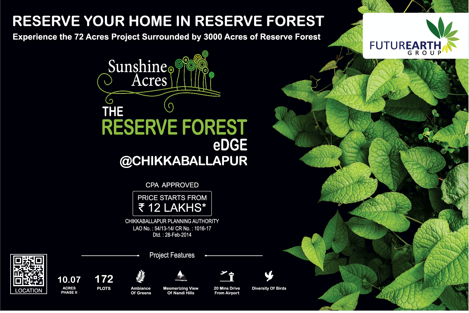 Experience the 72 acres project surrounded by 3000 acres of reserve forest at Sunshine Acres, Bangalore