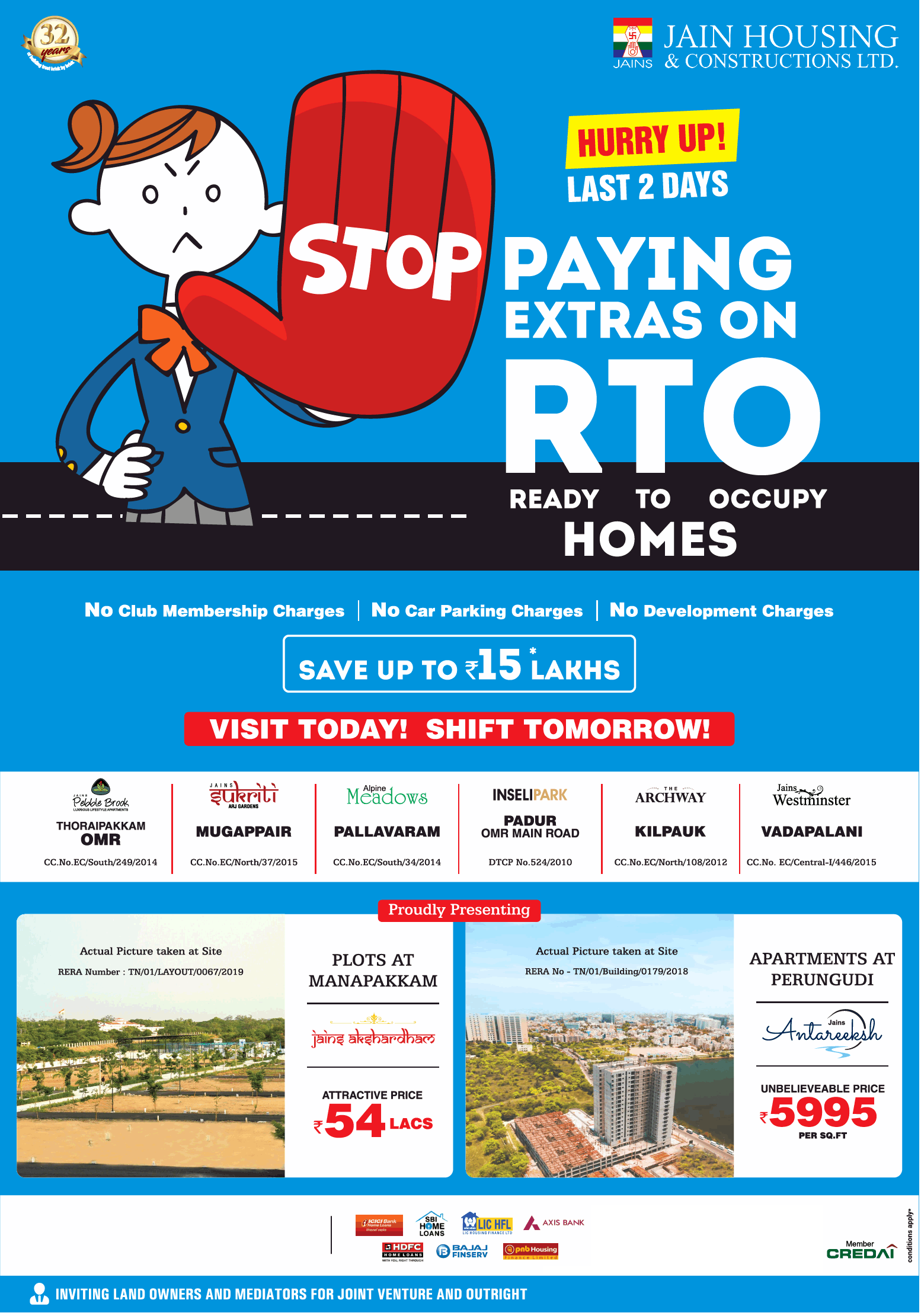 Jain Housing Hurry up! last 2 days stop paying extras on RTO ready to occupy homes in Chennai Update