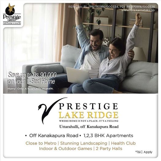 Save up to Rs 90000 on your 1-bed home at Prestige Lake Ridge, Bangalore Update