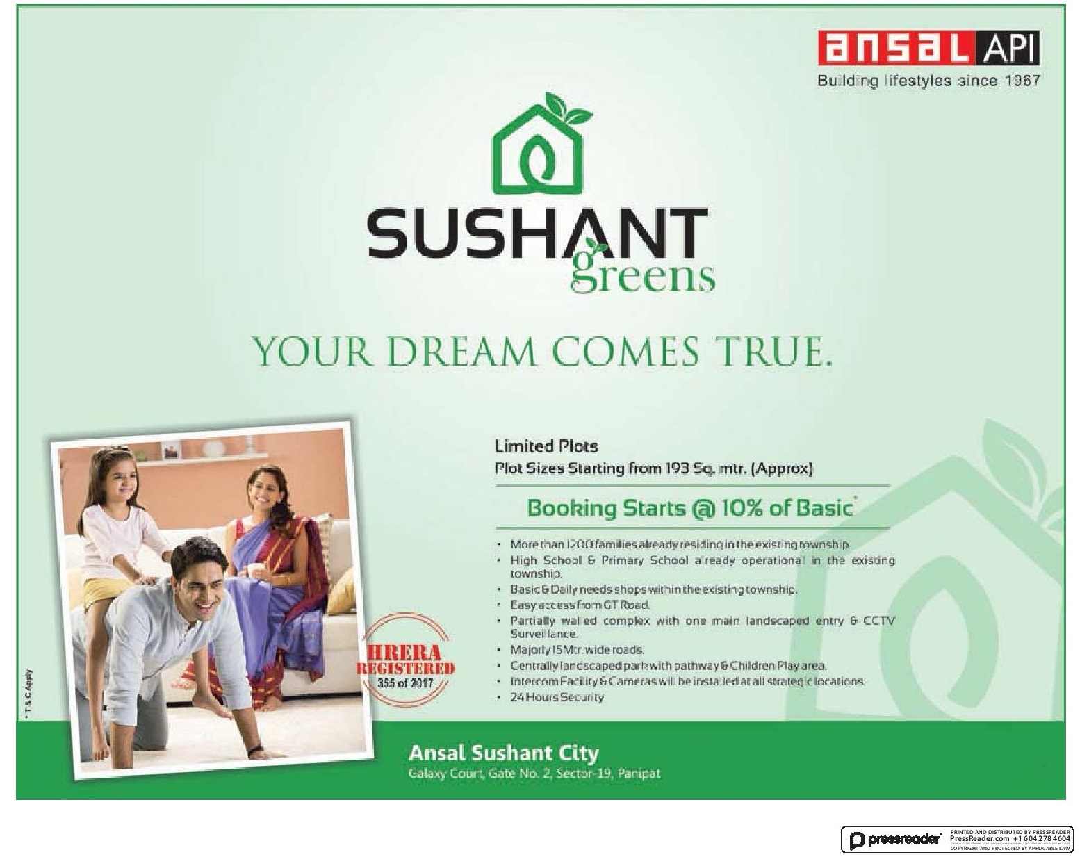 Make your dream come true by residing at Ansal Sushant City in Panipat