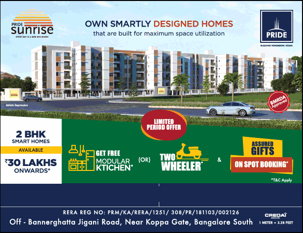 Pride Sunrise get free modular Ktichan or two wheeler in Bangalore Update