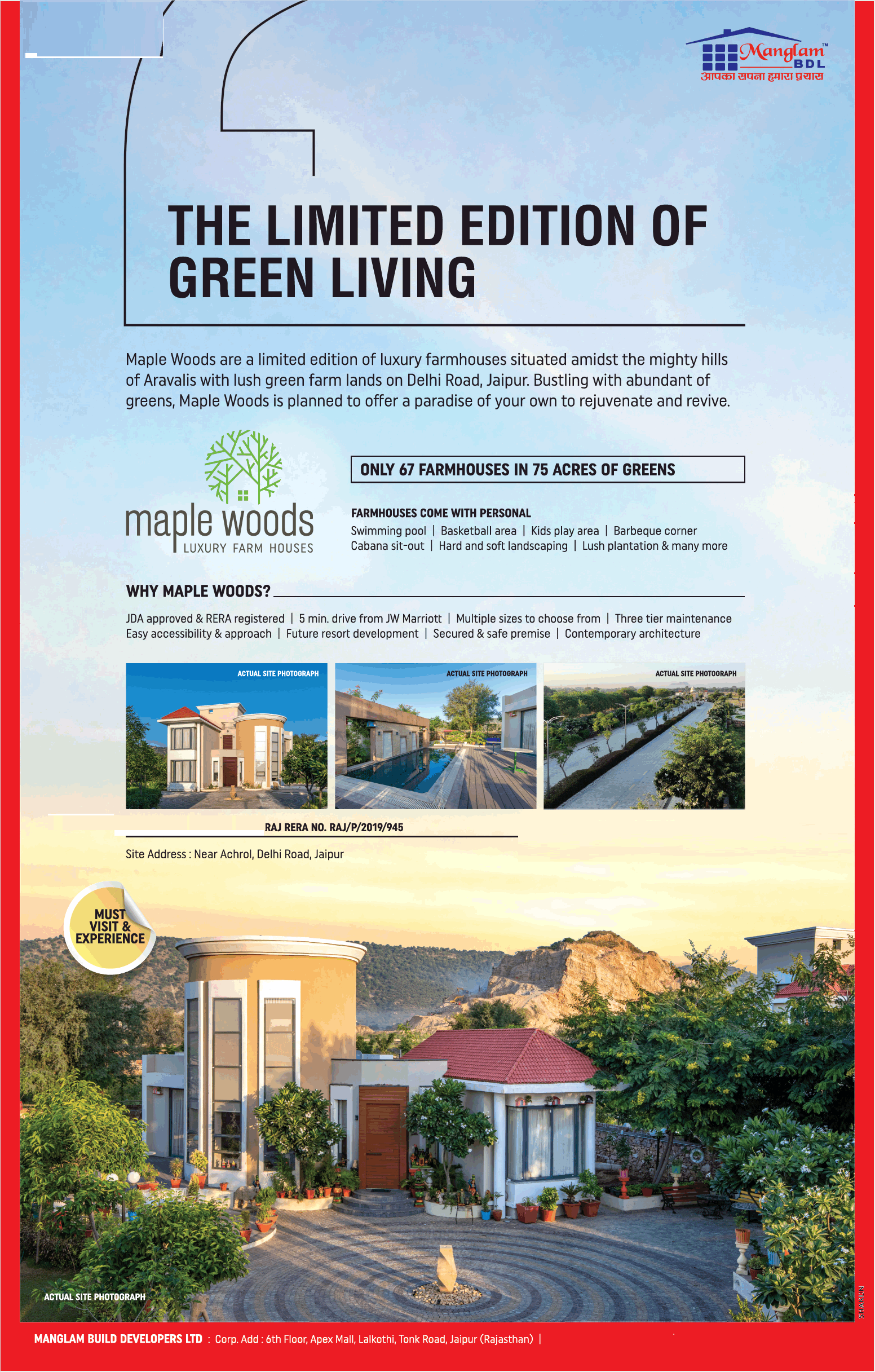 Presenting luxury farm house at Manglam Maple Woods in Jaipur