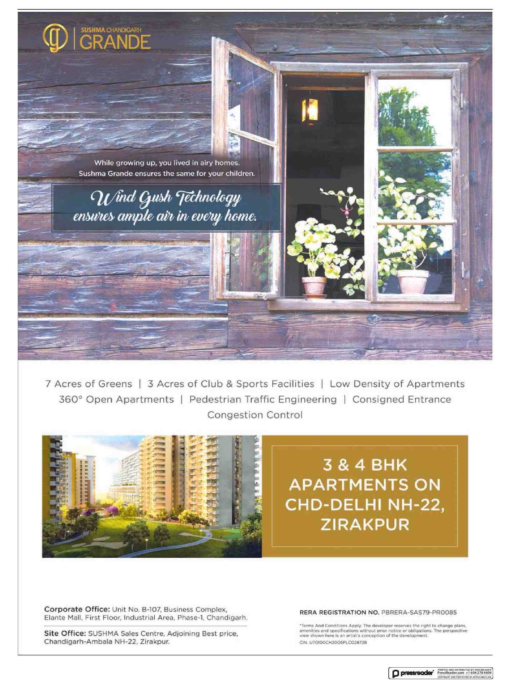 Wind gush technology ensures ample air in every home at Sushma Chandigarh Grande in Chandigarh