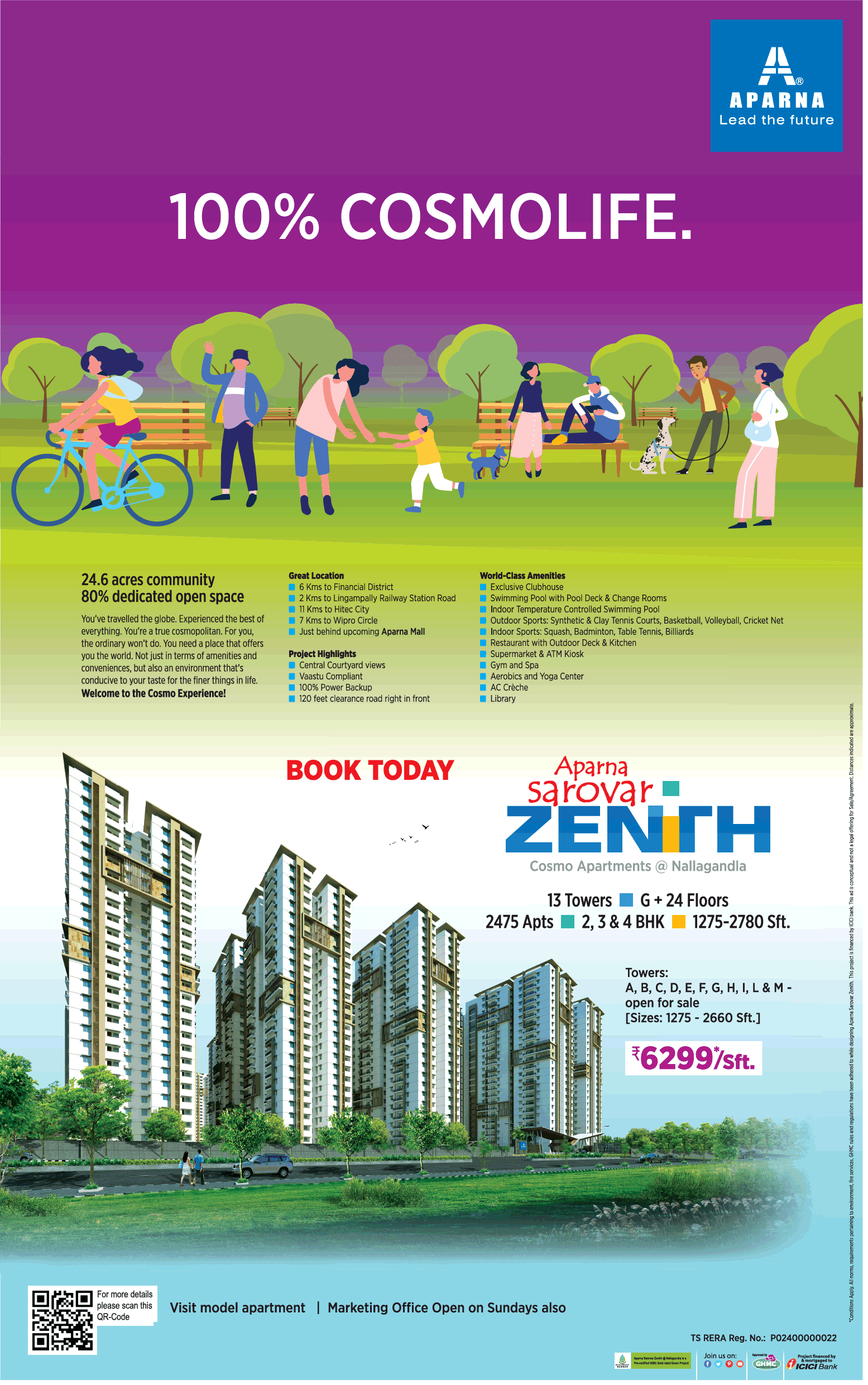 Book your home Rs 6299 per sqft at Aparna Sarovar Zenith in Hyderabad Update