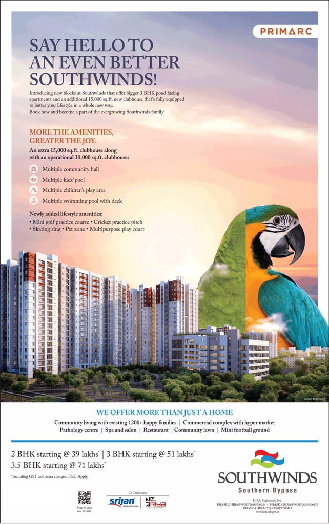 Book 2 BHK apartments starting Rs 39 Lac onwards at Primarc Srijan Southwinds, Kolkata Update