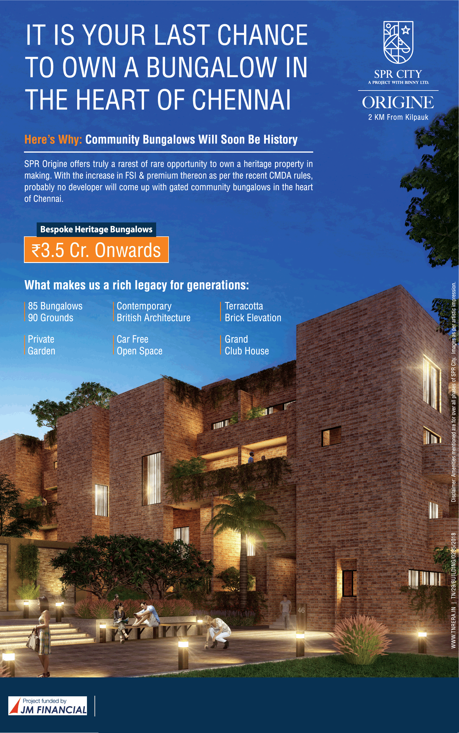 Bespoke heritage bungalows Rs 3.5 Cr at SPR Origine, Chennai